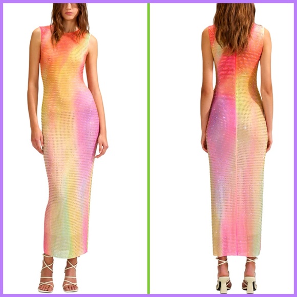 Self-Portrait Dresses & Skirts - Self-Portrait Printed Mesh Rhinestone Midi Dress